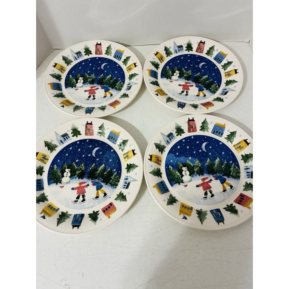 Vintage 1998 Winter Wonderland Nikko Dinner Plates Lot Of 4 Hoilday Christmas